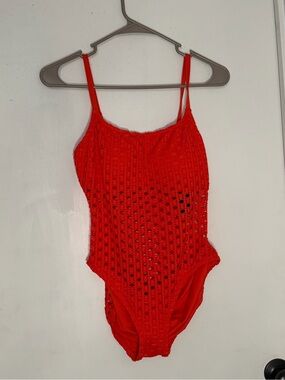 Carmen Marc Valvo Persimmon Crochet Swimsuit